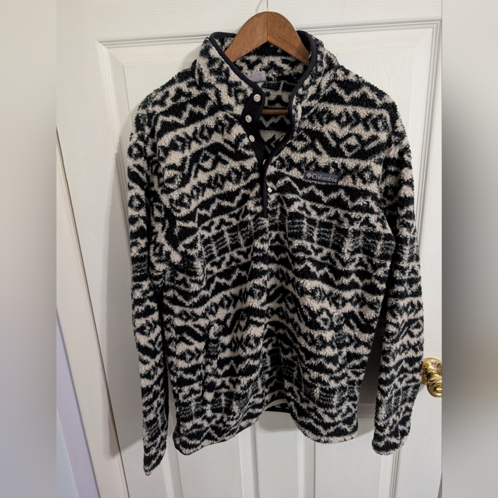 Columbia Mens Fleece Black White Rugged Ridge Pullover Sherpa Jacket Size Medium